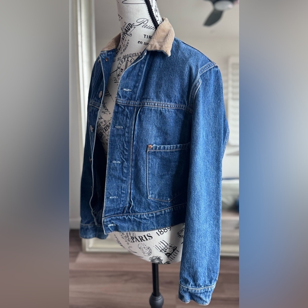 vintage 80s 90s ralph lauren western denim corduroy collar jean jacket - Picture 7 of 13